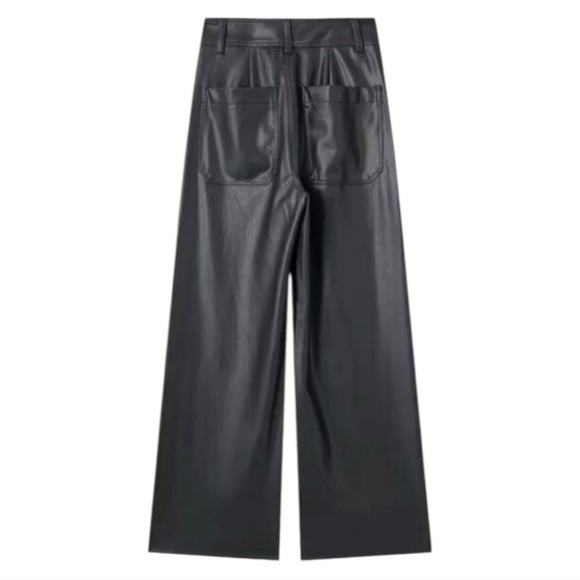 Zara Viral Baddie Edgy Punk BossGirl 🖤 Vegan Leather Marine Wide Leg Pant Sz-6 - Picture 8 of 16